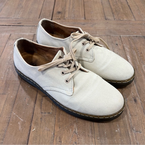 Dr martens delay twill canvas Oxford 3 eye lace up beige men shoes - Picture 1 of 12